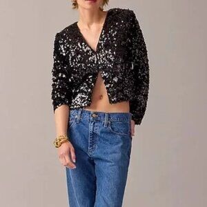 J. Crew Collection Sequin Lady Jacket in Black Size 8